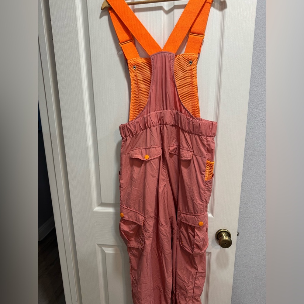 NWOT Free People Movement Morning Meadow Overalls Jumpsuit Pink Neon Orange - Picture 4 of 9